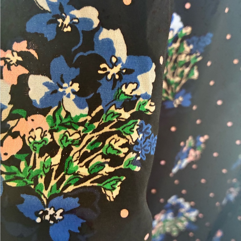 Dressbarn Navy Floral Dress with Pink and Green Accents